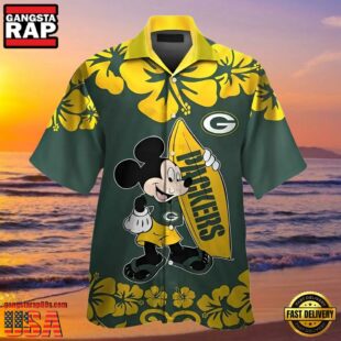 Mickey Mouse And Surfboard Green Bay Packers Hawaiian Shirt