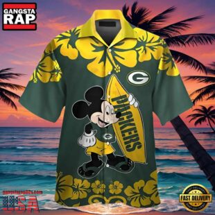 Mickey Mouse And Surfboard Green Bay Packers Hawaiian Shirt