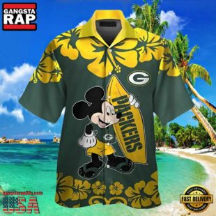 Mickey Mouse And Surfboard Green Bay Packers Hawaiian Shirt