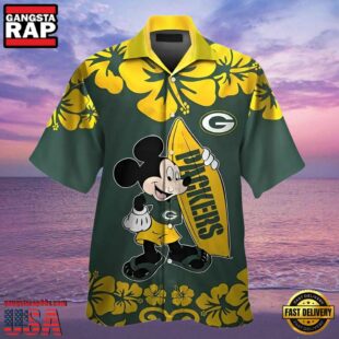 Mickey Mouse And Surfboard Green Bay Packers Hawaiian Shirt