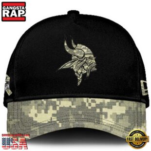 Minnesota Vikings 2024 Salute to Service Club Black Camo Cap Gift For Veteran