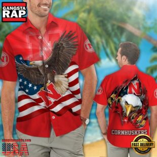 Nebraska Cornhuskers Eagle US Flag Hawaiian Shirt