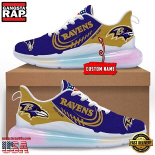 NFL Baltimore Ravens Custom Rainbow Atmospheric Cushion Running Shoes, Women's Sneaker