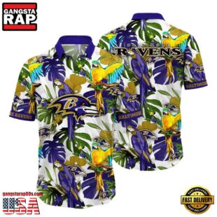 NFL Baltimore Ravens Parrots Tropical Flower Hawaiian Shirt