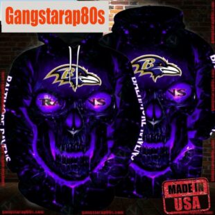 NFL Baltimore Ravens Skull For Fan Mens Sports Hoodies Shirt