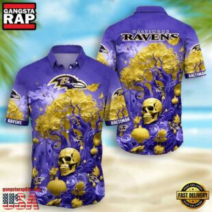 NFL Baltimore Ravens Skull Pumpkin Halloween Hawaiian Shirt