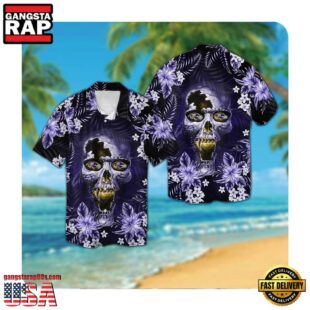 NFL Baltimore Ravens Skull Summer Button Up New Hawaii Shirt