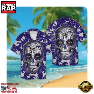 NFL Baltimore Ravens Sugar Skull Button Up Hawaii Shirt