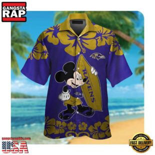 NFL Baltimore Ravens x Mickey Mouse Hawaii Shirt Summer Button Up Shirt