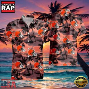 NFL Browns Hawaiian Shirt Mens Sunset Beach Design