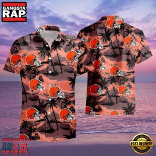 NFL Browns Hawaiian Shirt Mens Sunset Beach Design