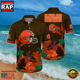 NFL Browns Summer Hawaiian Shirt Tropical Leaf Print