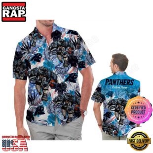 NFL Carolina Panthers America Flag Tropical Floral Custom Hawaiian Shirt