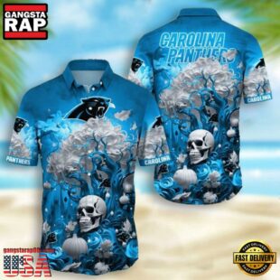 NFL Carolina Panthers Skull Pumpkin Halloween Hawaiian Shirt