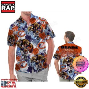 NFL Chicago Bears America Flag Tropical Floral Custom Hawaiian Shirt