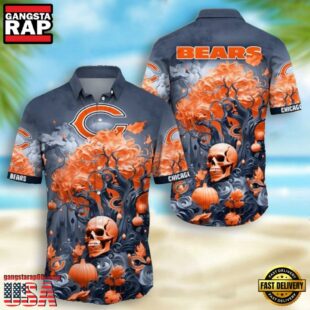 NFL Chicago Bears Skull Pumpkin Halloween Hawaiian Shirt