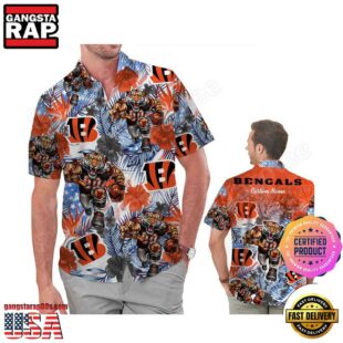 NFL Cincinnati Bengals America Flag Tropical Floral Custom Hawaiian Shirt