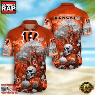 NFL Cincinnati Bengals Skull Pumpkin Halloween Hawaiian Shirt