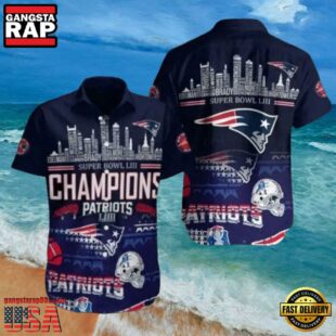 NFL City Of Champions New England Patriots Skyline And Super Bowl Accents Hawaiian Shirt