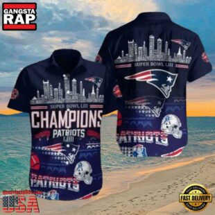 NFL City Of Champions New England Patriots Skyline And Super Bowl Accents Hawaiian Shirt