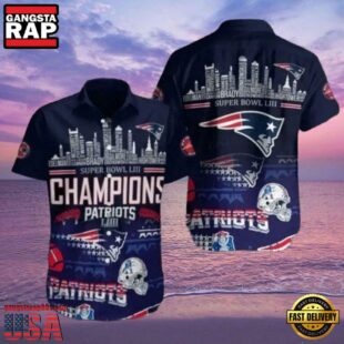 NFL City Of Champions New England Patriots Skyline And Super Bowl Accents Hawaiian Shirt