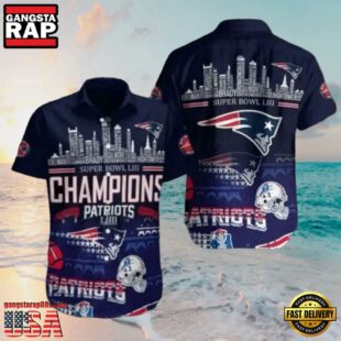 NFL City Of Champions New England Patriots Skyline And Super Bowl Accents Hawaiian Shirt