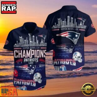 NFL City Of Champions New England Patriots Skyline And Super Bowl Accents Hawaiian Shirt