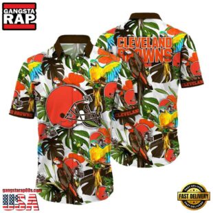 NFL Cleveland Browns Parrots Tropical Flower Hawaiian Shirt