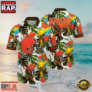 NFL Cleveland Browns Summer Hawaiian Shirt Tropical Bird and Leaf Pattern