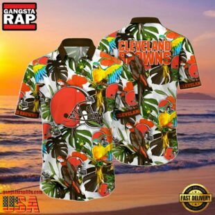 NFL Cleveland Browns Summer Hawaiian Shirt Tropical Bird and Leaf Pattern