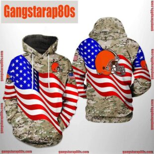 NFL Cleveland Browns US Flag Camo Veteran Team 3D Printed Hoodie Shirt