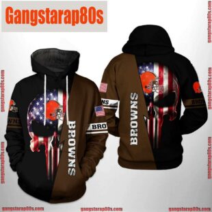 NFL Cleveland Browns US Flag Skull Team 3D Printed Hoodie Shirt