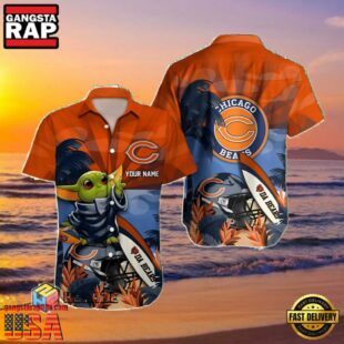 NFL Custom Name Chicago Bears And Baby Yoda Summer Hawaiian Shirt