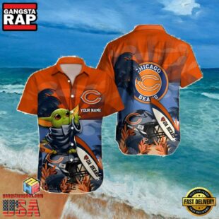 NFL Custom Name Chicago Bears And Baby Yoda Summer Hawaiian Shirt