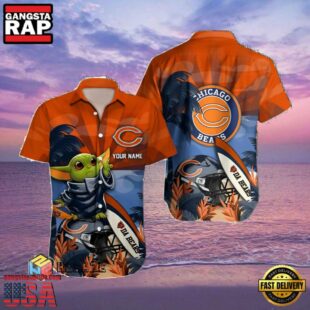 NFL Custom Name Chicago Bears And Baby Yoda Summer Hawaiian Shirt