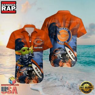 NFL Custom Name Chicago Bears And Baby Yoda Summer Hawaiian Shirt