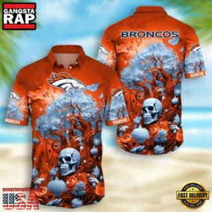 NFL Denver Broncos Skull Pumpkin Halloween Hawaiian Shirt