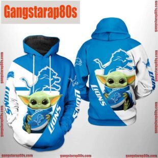 NFL Detroit Lions Baby Yoda Team 3D Printed Hoodie Shirt