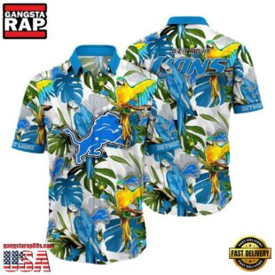 NFL Detroit Lions Parrots Tropical Flower Hawaiian Shirt