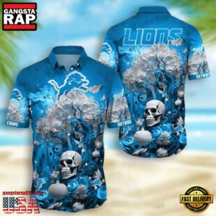 NFL Detroit Lions Skull Pumpkin Halloween Hawaiian Shirt