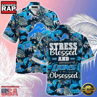 NFL Detroit Lions Summer Beach Hawaiian Button Up Shirt Stress Blessed Obsessed