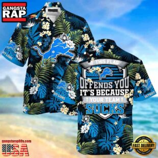 NFL Detroit Lions Summer Beach Hawaiian Button Up Shirt This Flag Offends You