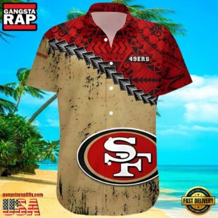 NFL Francisco 49ers Hawaiian Shirt Grunge Polynesian Tattoo