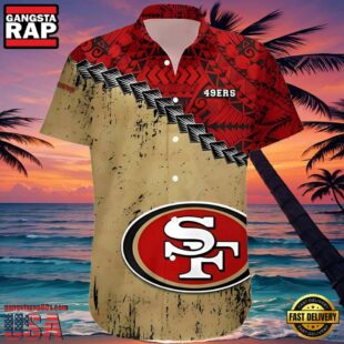 NFL Francisco 49ers Hawaiian Shirt Grunge Polynesian Tattoo