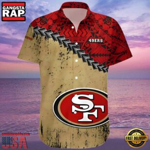 NFL Francisco 49ers Hawaiian Shirt Grunge Polynesian Tattoo