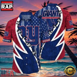 NFL Gian Button Up Hawaiian Shirt 3D Printed Graphic American Flag Print