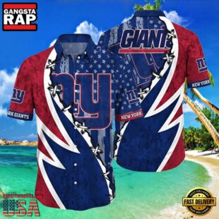 NFL Gian Button Up Hawaiian Shirt 3D Printed Graphic American Flag Print