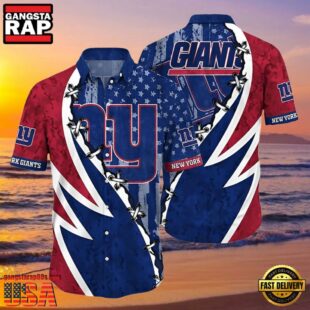 NFL Gian Button Up Hawaiian Shirt 3D Printed Graphic American Flag Print