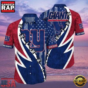 NFL Gian Button Up Hawaiian Shirt 3D Printed Graphic American Flag Print