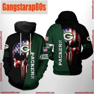 NFL Green Bay Packers US Flag Skull Team 3D Printed Hoodie Shirt